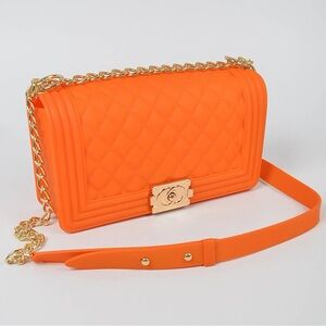 Water proof PVC Orange Quilted Chain Shoulder Bag